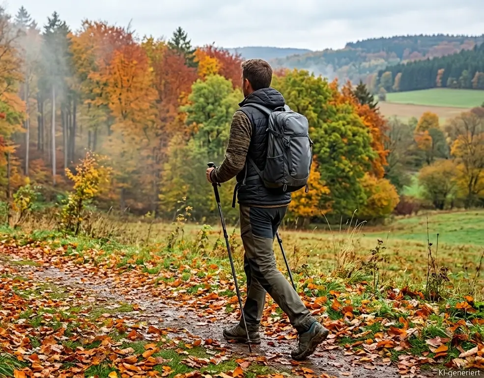Extremwandern im Herbst Mann vor herbstlicher Kulisse