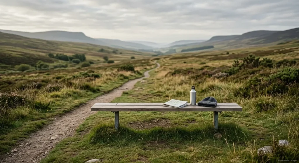 Motivation beim Extremwandern. Blick auf eine lange Strecke, die vor einem liegt